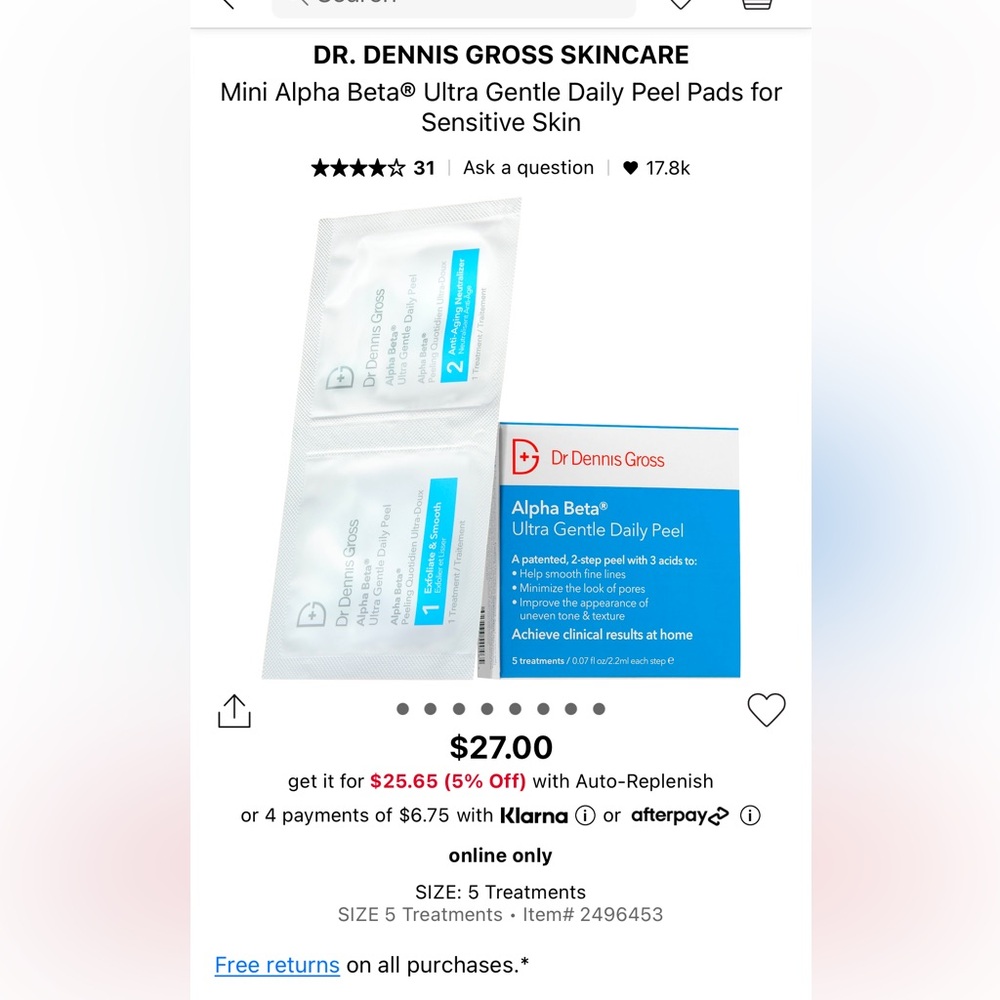 3/$40 Dr Dennis Gross daily peel pads.